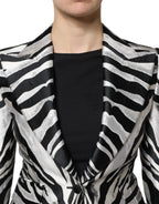 Black Silver Polyester Women Blazer Jacket