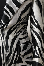 Black Silver Polyester Women Blazer Jacket