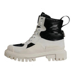 White Padded Mid Calf Lace Up Boots Shoes