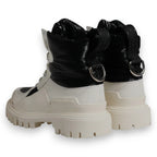 White Padded Mid Calf Lace Up Boots Shoes