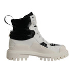 White Padded Mid Calf Lace Up Boots Shoes