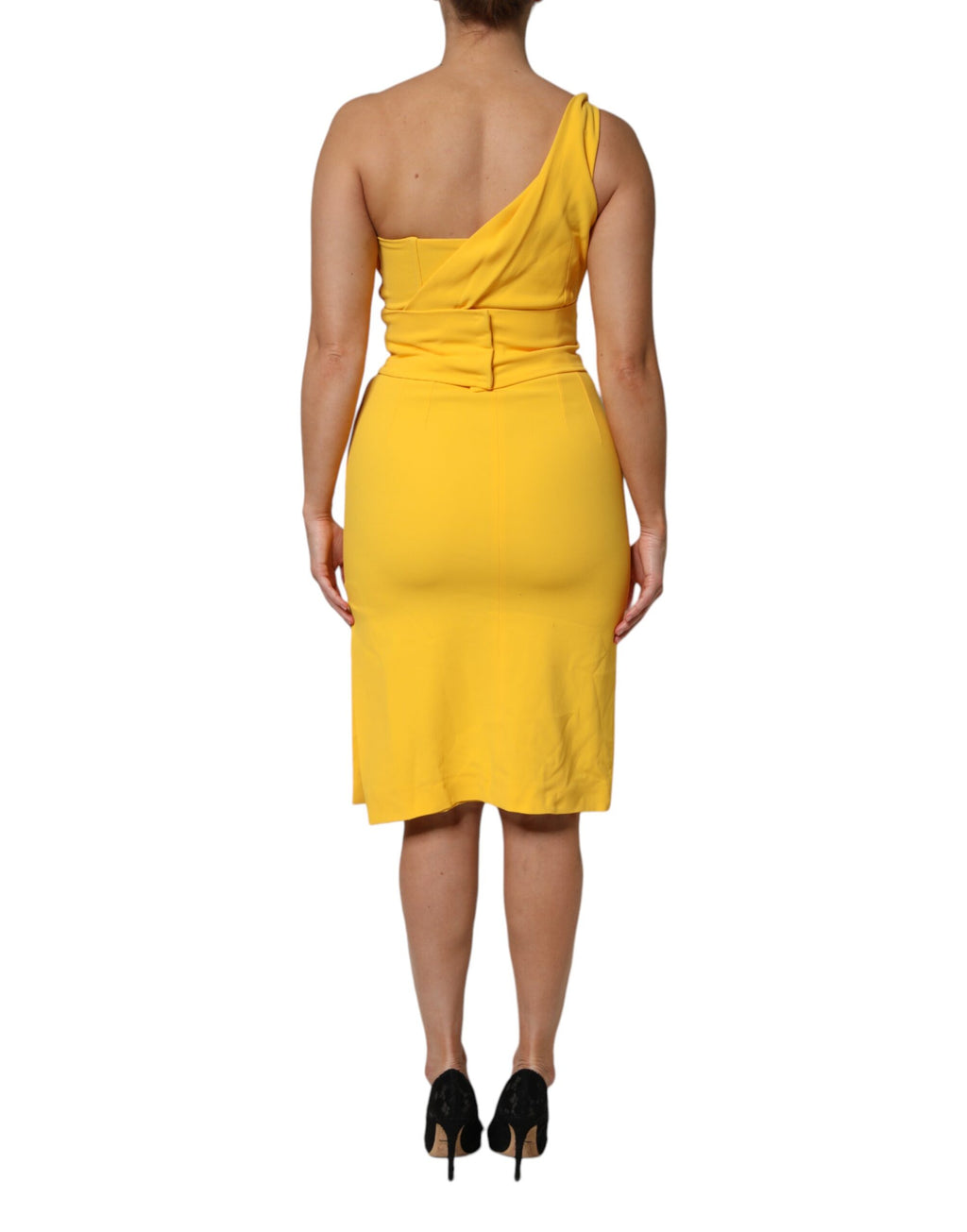 Yellow One Shoulder Side Slit Midi Dress