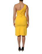 Yellow One Shoulder Side Slit Midi Dress