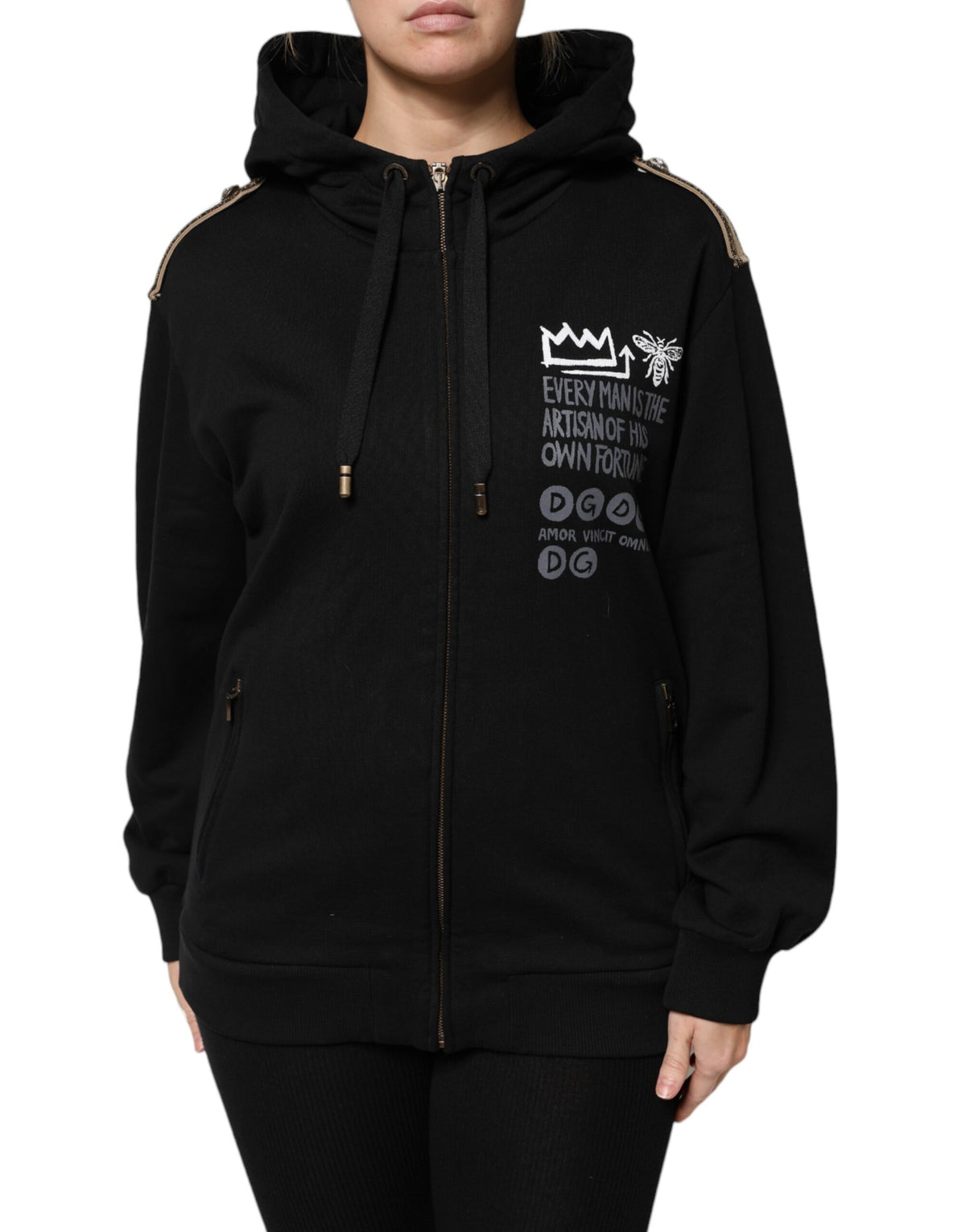 Black Logo Hooded Full Zip Sweatshirt Jacket