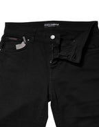 Black Cotton Logo Mid Waist Skinny Denim Jeans