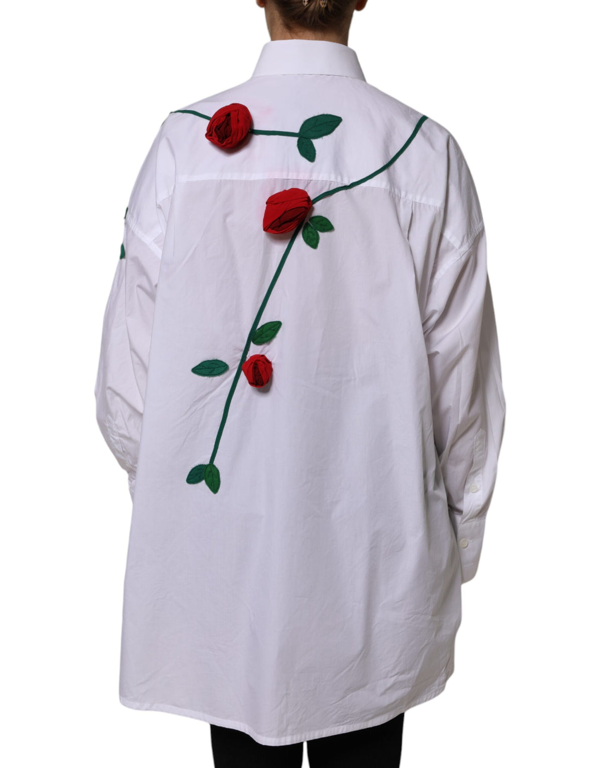 White Cotton Floral Appliques Dress Shirt Top