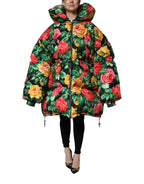 Multicolor Floral Puffer Hooded Jacket