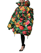 Multicolor Floral Puffer Hooded Jacket