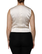 Ivory Cotton Button Down Sleeveless Vest Top