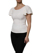 White Viscose Round Neck Short Sleeves Top