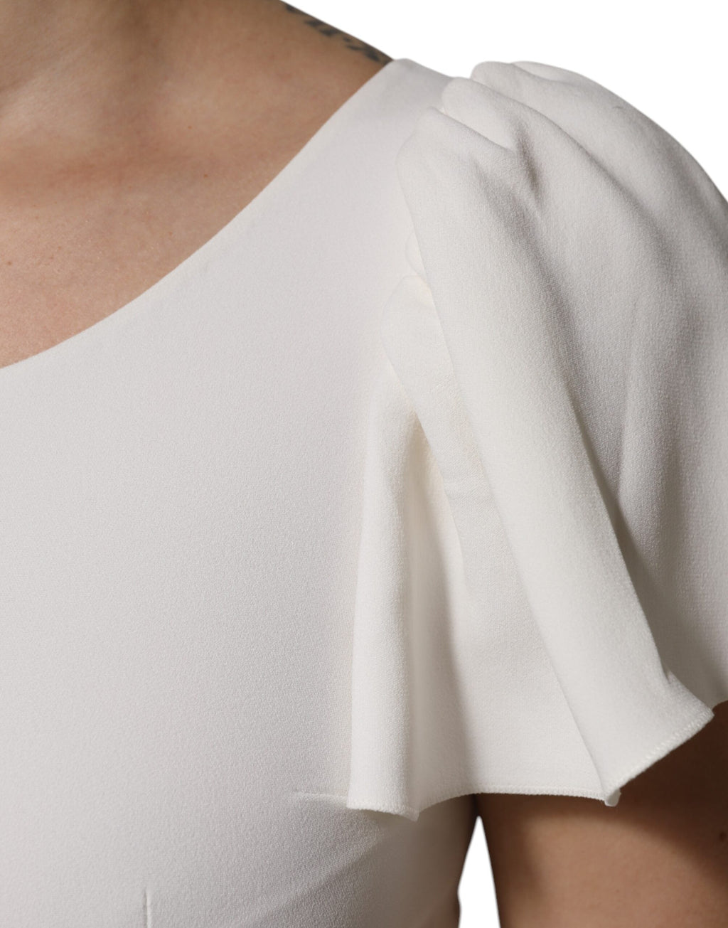 White Viscose Round Neck Short Sleeves Top