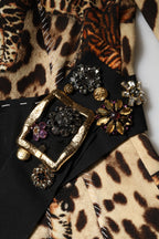 Brown Leopard Print Belted A-line Midi Dress