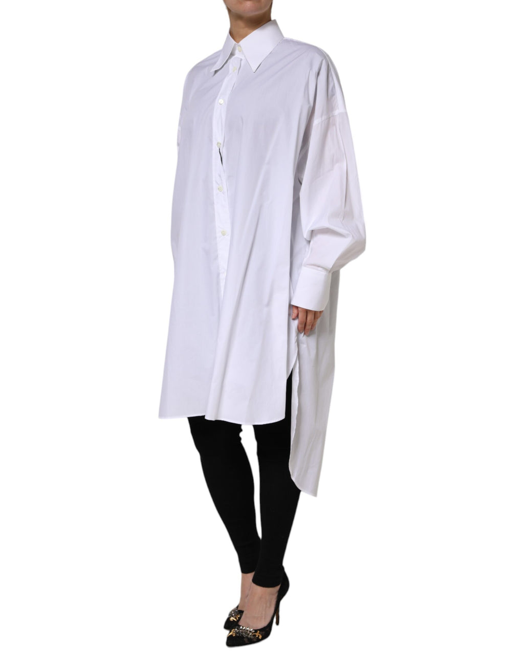White Cotton Collared Shirt Long Sleeve Top