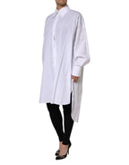 White Cotton Collared Shirt Long Sleeve Top