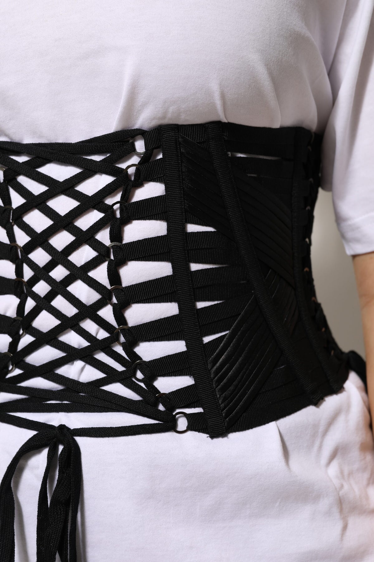 Black Cotton Waist LaceUp Strap Corset Belt