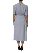 Gray Viscose ShortSleeve Sheath Midi Dress