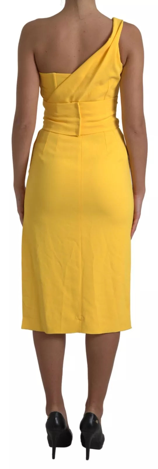 Yellow One Shoulder Slit Sheath Midi Dress