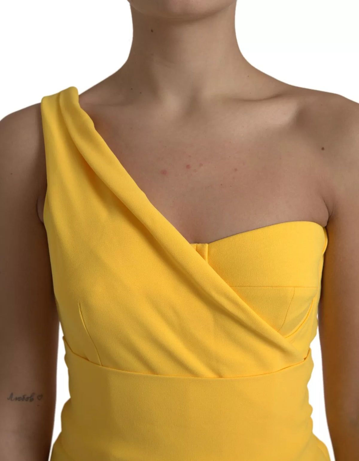 Yellow One Shoulder Side Slit Sheath Dress