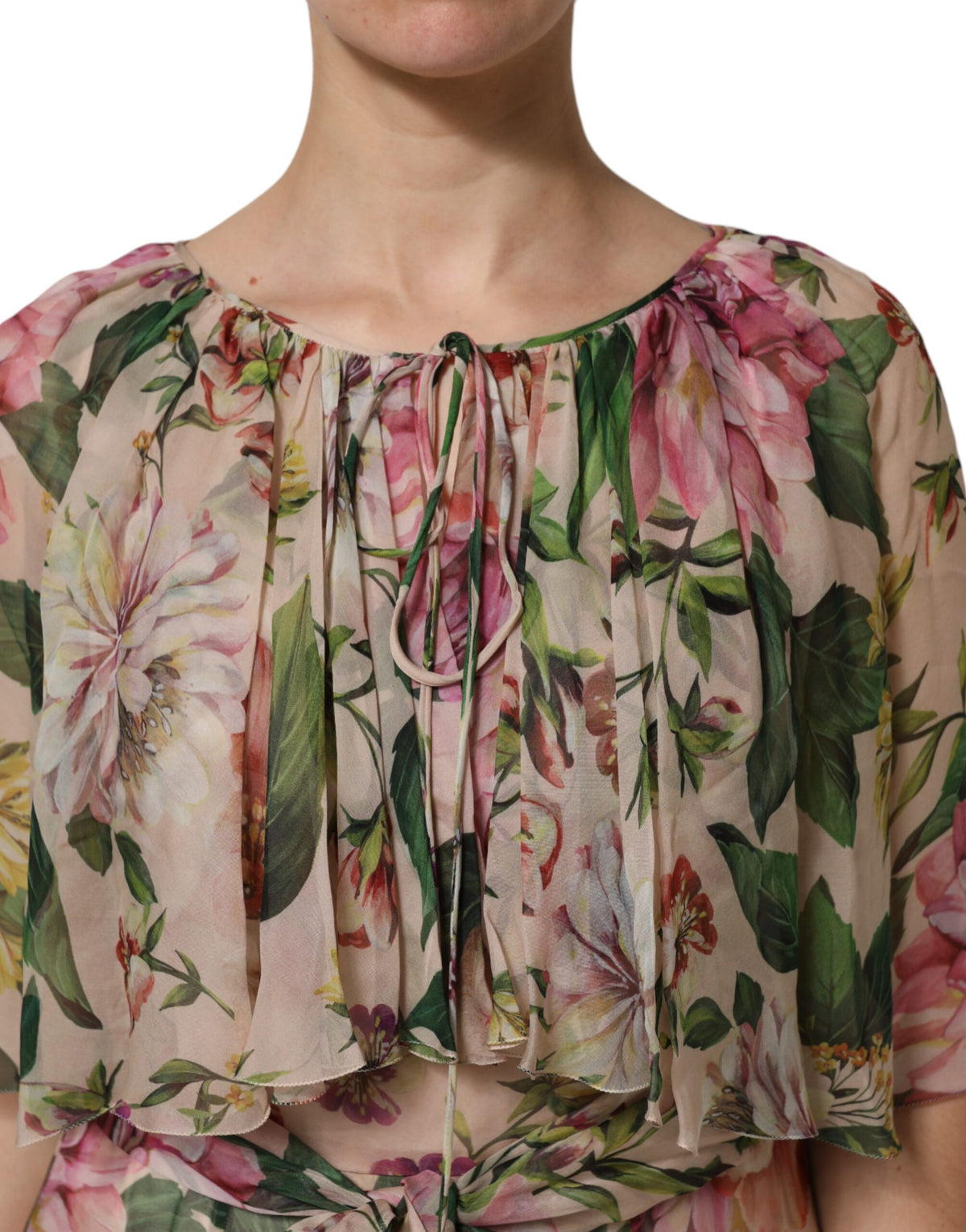 Pink Floral Print Tiered Long Maxi Dress