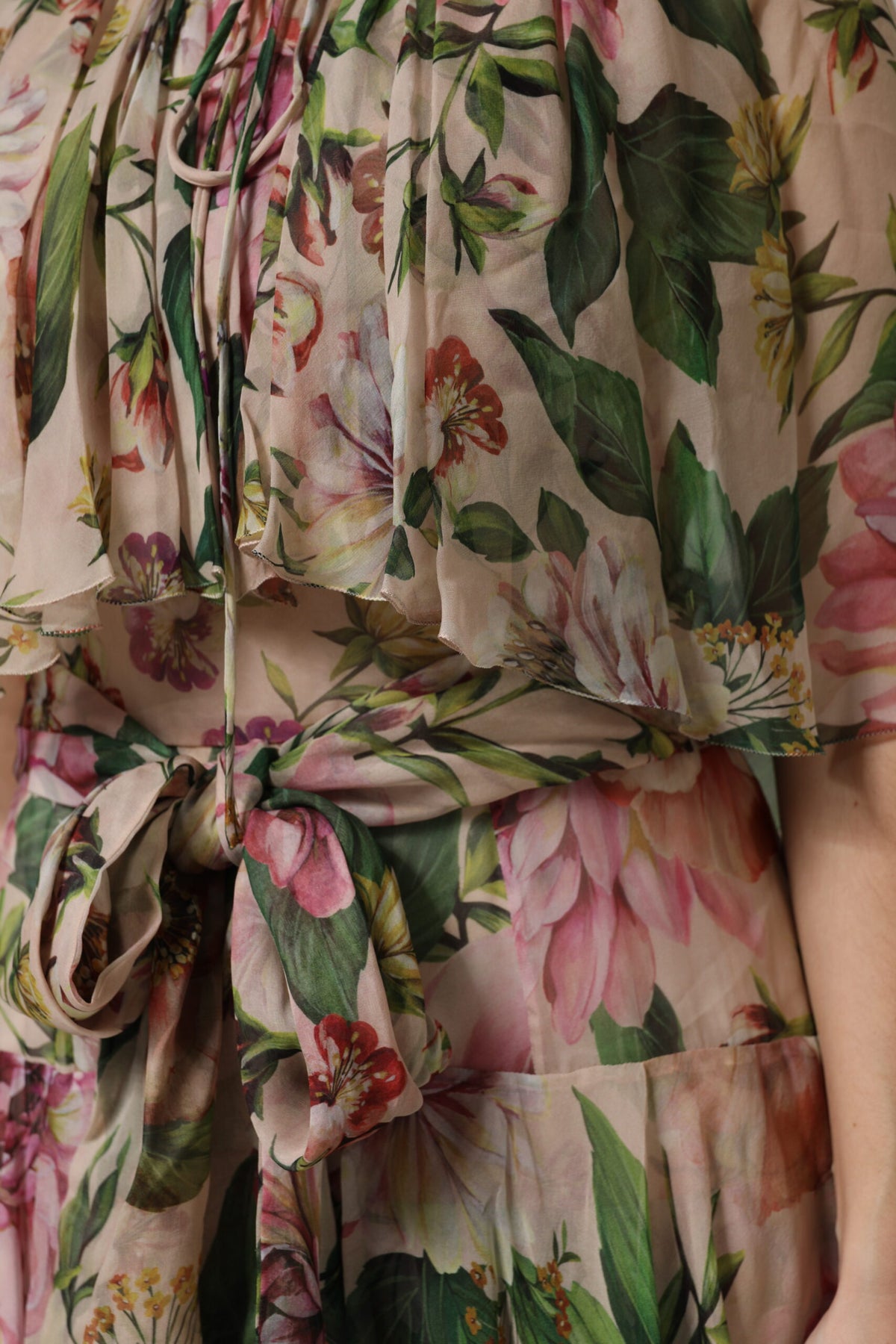 Pink Floral Print Tiered Long Maxi Dress