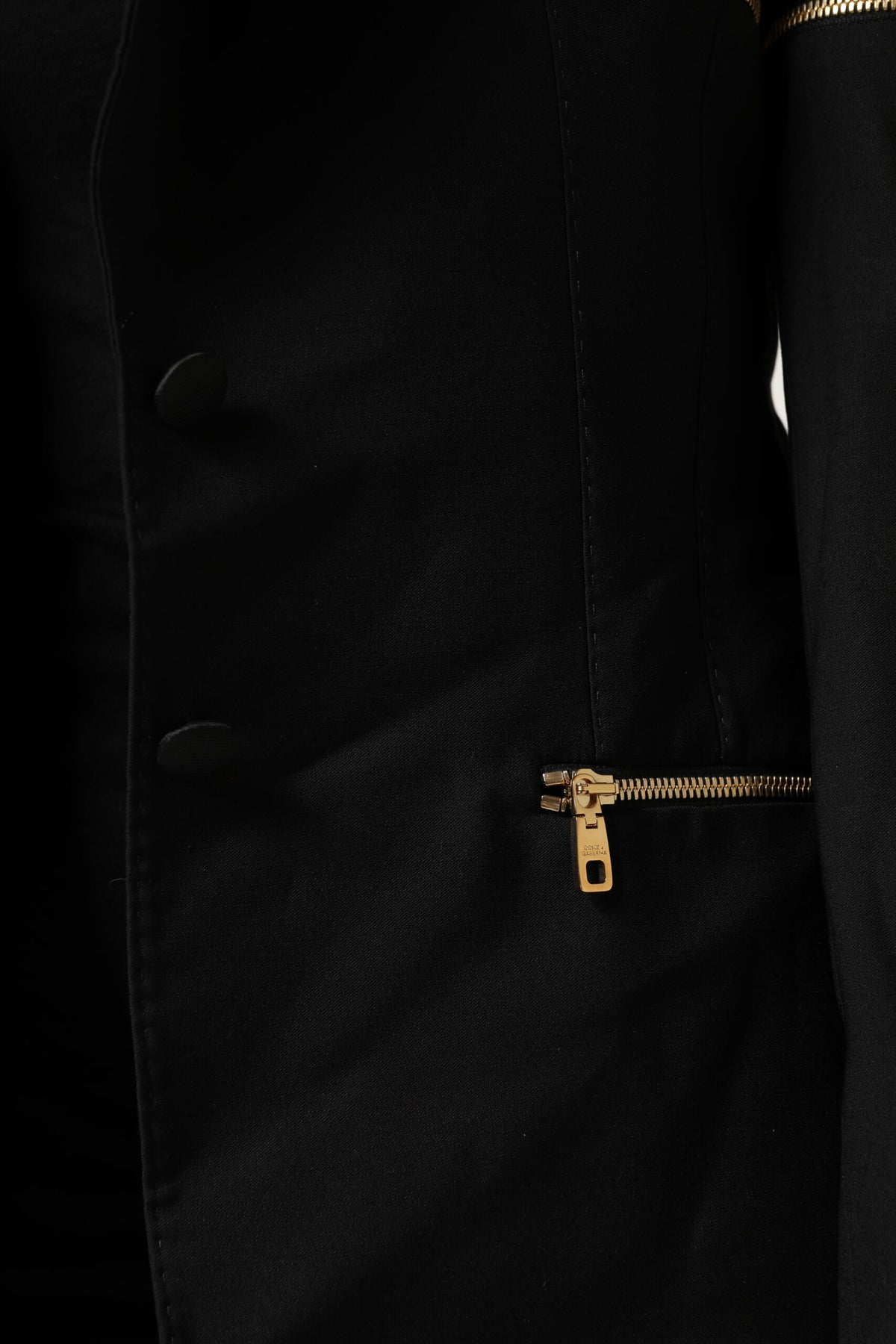 Black Wool Zipper Detailing Blazer Jacket