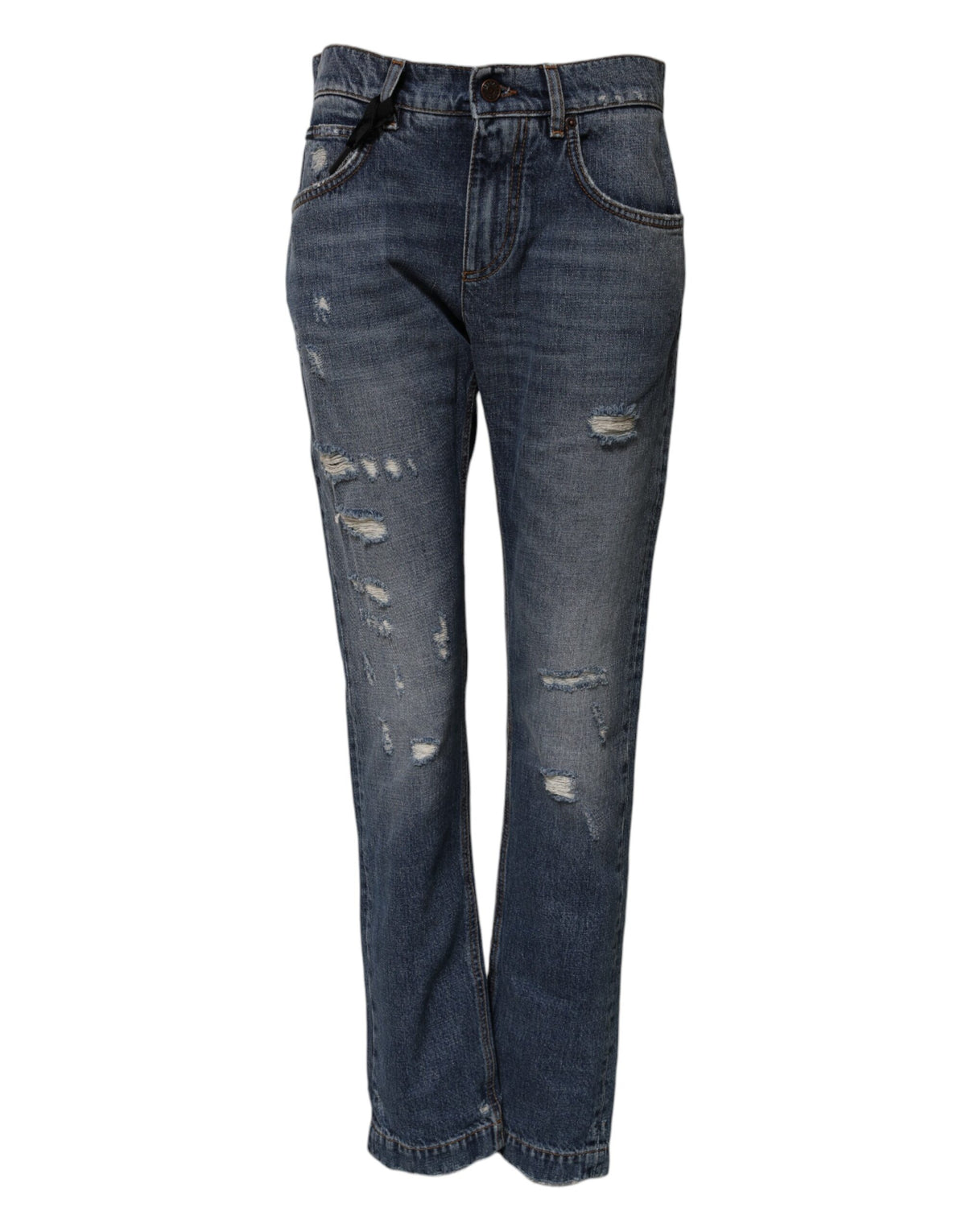 Blue Cotton Tattered Boyfriend Denim Jeans