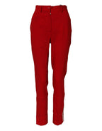 Red Wool Mid Waisted Tapered Pants
