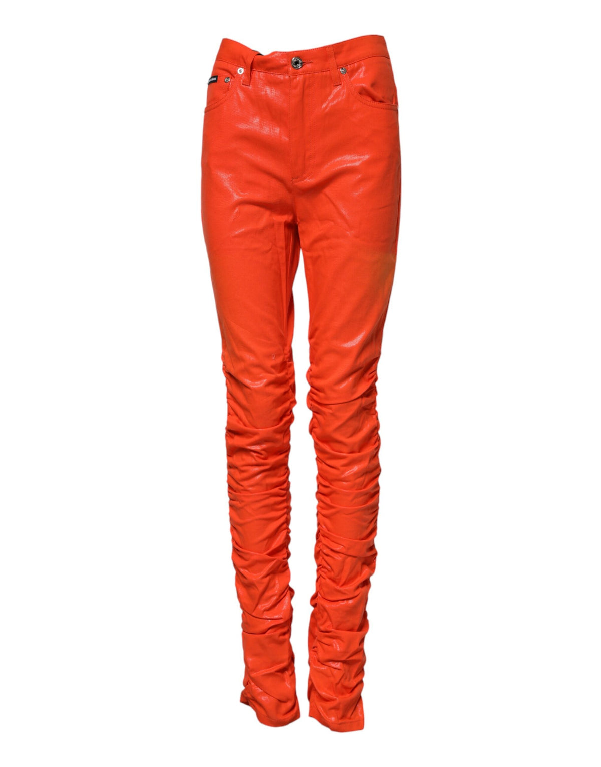 Orange Cotton High Waisted Denim Jeans