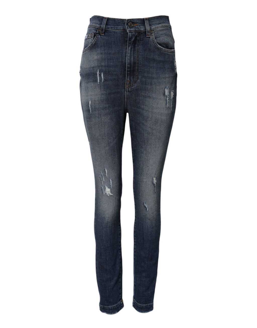 Blue Washed Cotton High Waisted Denim Jeans