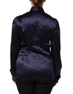 Dark Purple Silk Ascot Collared Blouse Top