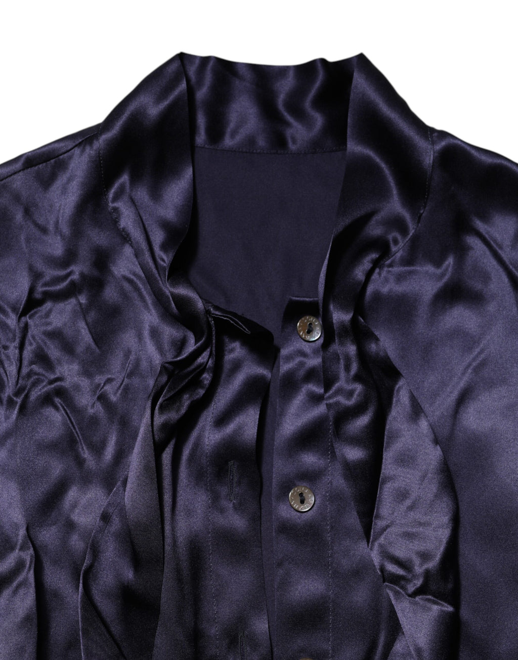 Dark Purple Silk Ascot Collared Blouse Top