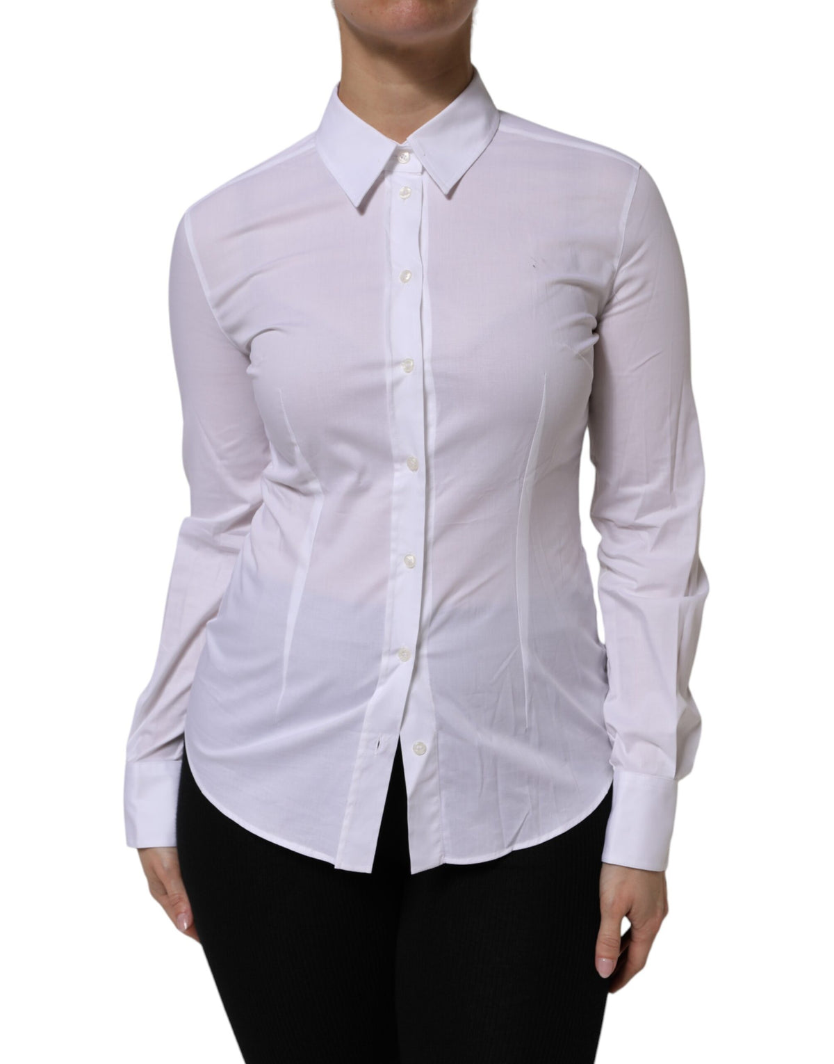 White Cotton Collared Long Sleeves Top Shirt