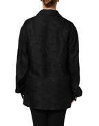 Black Silk DG Embroidery Long Sleeves Top