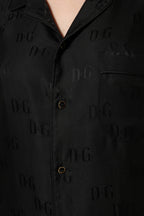 Black Silk DG Embroidery Long Sleeves Top