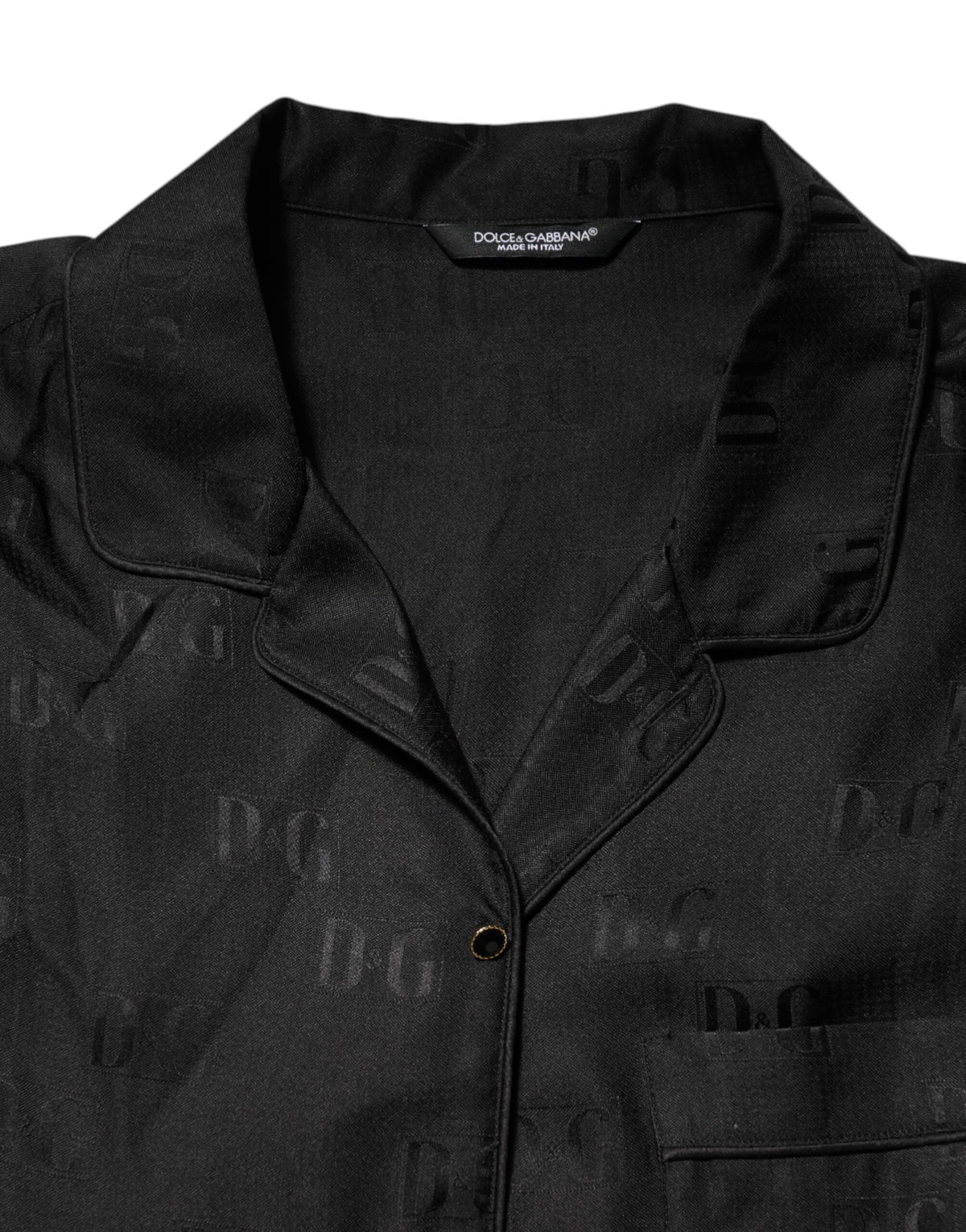 Black Silk DG Embroidery Long Sleeves Top