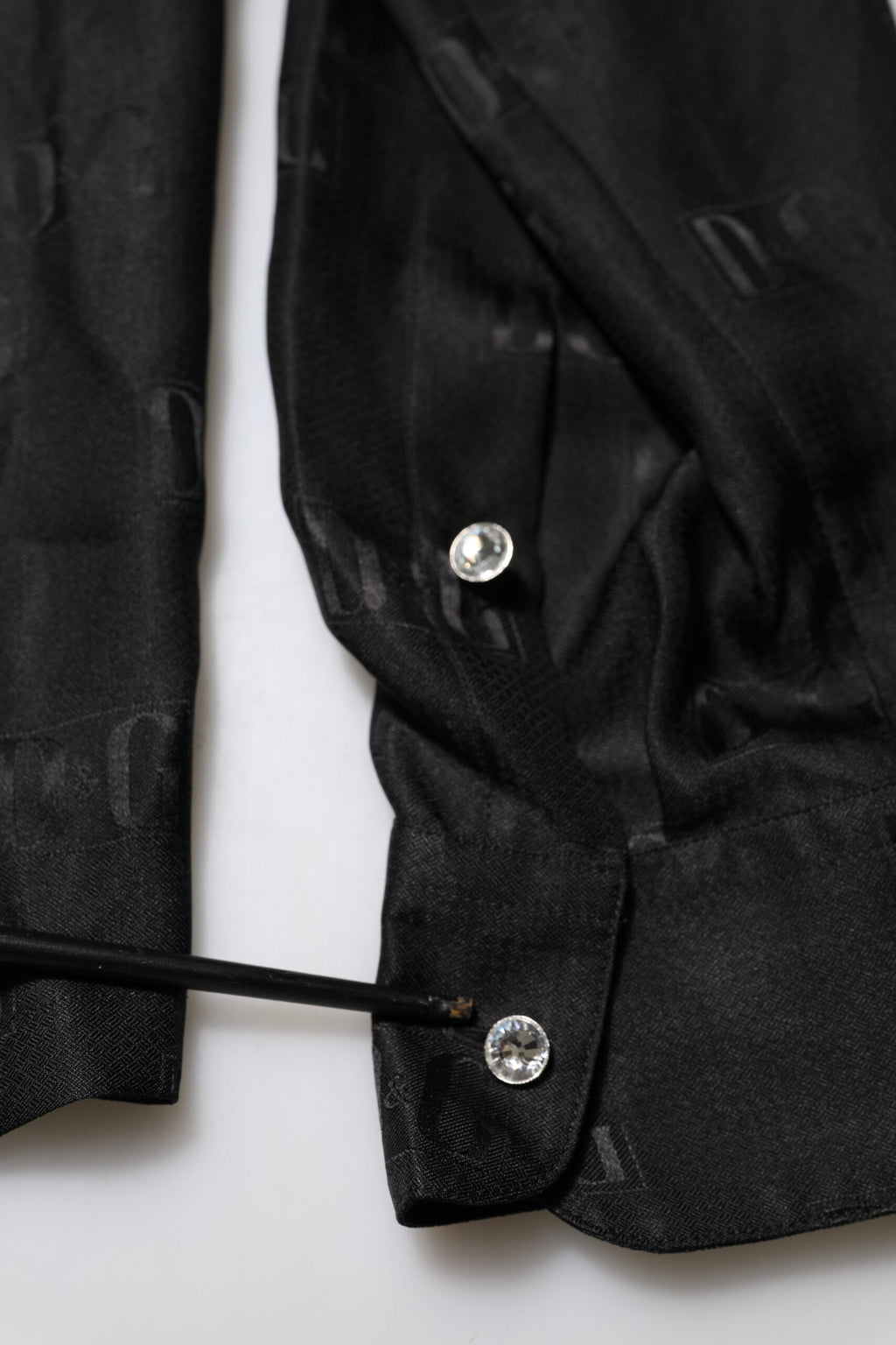 Black Silk DG Embroidery Long Sleeves Top