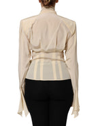 Light Yellow Ascot Collar Buttoned Blouse Top