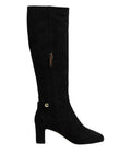 Black Suede Leather Knee High Boots Shoes