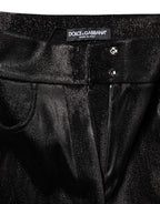 Black Cotton Stretch Silver Lurex Thread Pants