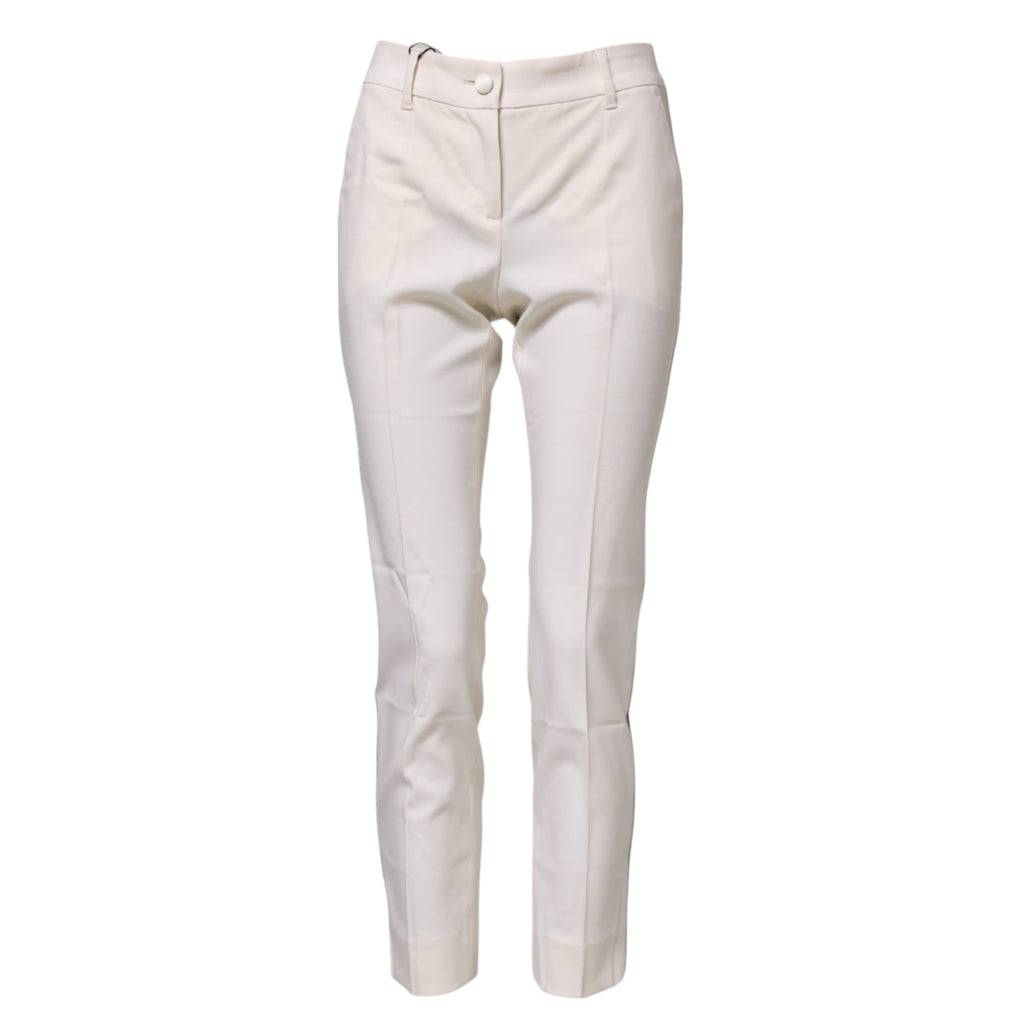 White Wool Tapered High Waist Pants