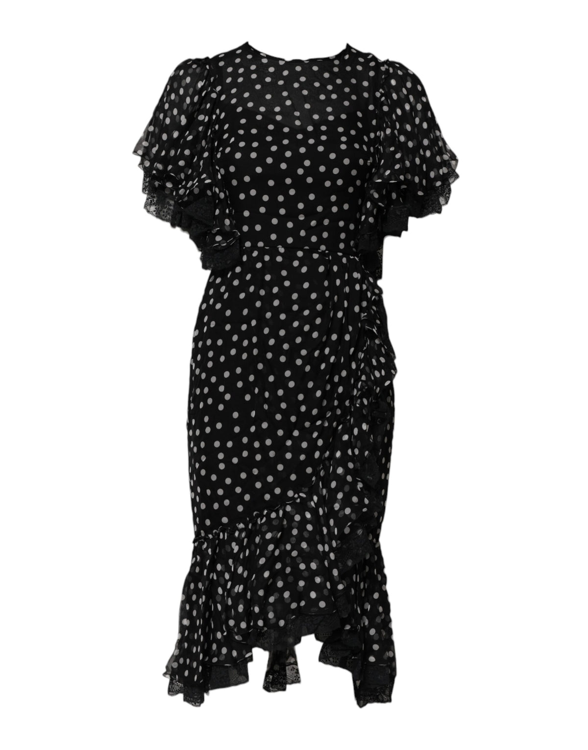 Black White Lace Polka Dot Chiffon Dress