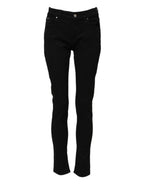 Black Cotton Logo Skinny Mid Waist Denim Jeans