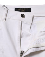 White Tattered Cotton High Waist Denim Jeans