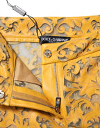 Yellow Floral Lace Mid Waist Capri Pants