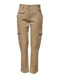 Beige Mid Waist Cargo Tapered Pants