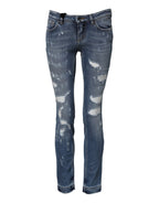 Blue PRETTY Tattered Skinny Denim Jeans