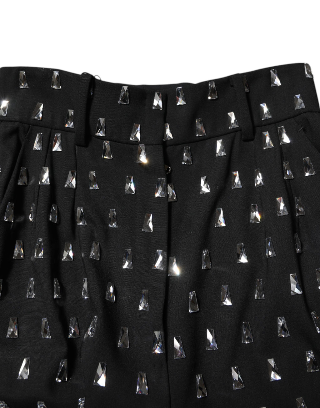 Black Crystal Embellished Wide Leg Pants