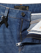 Blue Cotton High Waist Tapered Denim Jeans