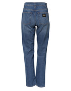 Blue Cotton High Waist Tapered Denim Jeans