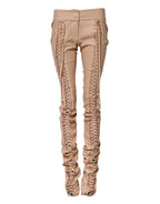 Beige Lace Details Mid Waist Skinny Pants